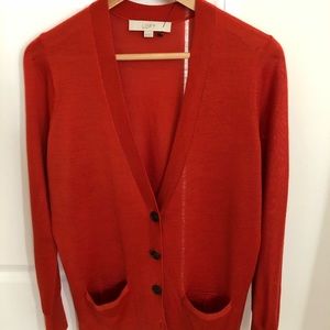LOFT Long Cardigan Wool Blend Size M Orange